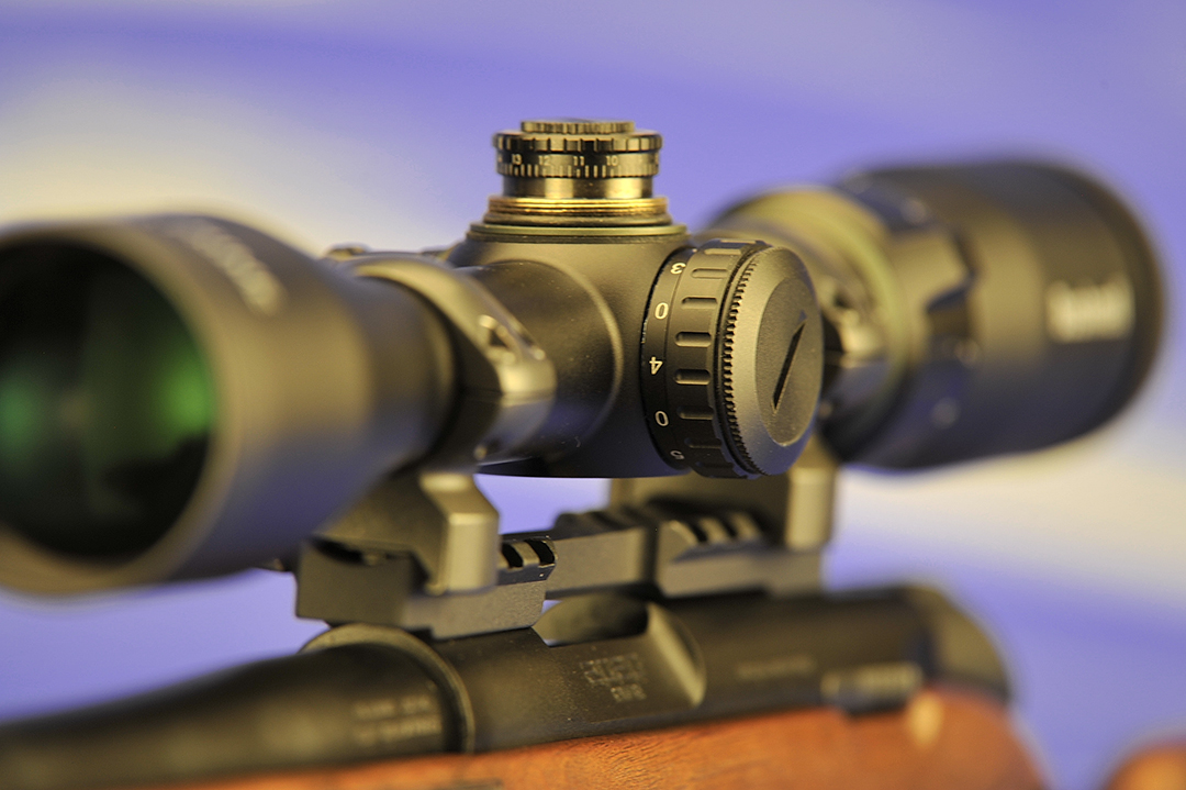 On the Bushnell scope, all of the knobs offer easy access to windage, elevation and this one, on the left side regulates the illumination level of the reticle.